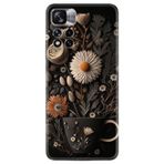 Kılıfland Xiaomi Redmi Note 11 Pro 5G Kılıf, Boutique Baskılı, Kahve Çiçek Desenli, Siyah