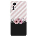 Kılıfland Xiaomi Redmi Note 12S ile Uyumlu Kılıf, Silikon, Çizgili Pembe Çiçek Desenli