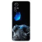 Kılıfland Xiaomi Redmi Note 12S ile Uyumlu Kılıf, Silikon, Platinium Series, Butterfly Cat Desenli, Siyah