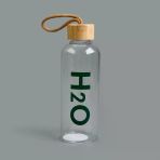 Kılıflı Bambu Kapaklı H2O Cam Matara - Şeffaf/Açık Kahverengi - 800 Ml