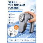 Kılıforyum Şarjlı Tüy Toplama Makinesi 2000mAh USB-C Şarjlı 180 Derece Döner Saplı Kazak Koltuk Battaniye Nevresim Tiftik Temizleyici