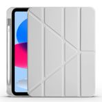 Kilifplus Apple iPad 10.9 2022 (10.Nesil) ile Uyumlu Kılıf Tri Folding Silikon Kalem Bölmeli Katlanabilir Standlı PU Deri Yumuşak Kapak, Tablet Kılıfı [Kalem Alanı, Akıllı Kapak, Uyku Modlu] - Gri