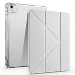 Kilifplus Apple iPad Air 11 2024 ile Uyumlu Kılıf Tri Folding Silikon Kalem Bölmeli Katlanabilir Standlı PU Deri Yumuşak Kapak, Tablet Kılıfı [Kalem Alanı, Akıllı Kapak, Uyku Modlu] - Gri