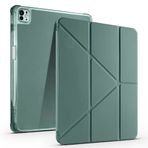 Kilifplus Apple iPad Air 13 2024 ile Uyumlu Kılıf Tri Folding Silikon Kalem Bölmeli Katlanabilir Standlı PU Deri Yumuşak Kapak, Tablet Kılıfı [Kalem Alanı, Akıllı Kapak, Uyku Modlu] - Koyu Yeşil