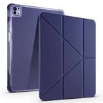 Kilifplus Apple iPad Air 13 2024 ile Uyumlu Kılıf Tri Folding Silikon Kalem Bölmeli Katlanabilir Standlı PU Deri Yumuşak Kapak, Tablet Kılıfı [Kalem Alanı, Akıllı Kapak, Uyku Modlu] - Lacivert