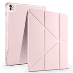 Kilifplus Apple iPad Air 13 2024 ile Uyumlu Kılıf Tri Folding Silikon Kalem Bölmeli Katlanabilir Standlı PU Deri Yumuşak Kapak, Tablet Kılıfı [Kalem Alanı, Akıllı Kapak, Uyku Modlu] - Rose Gold