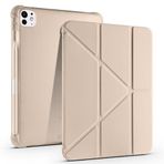 Kilifplus Apple iPad Pro 11 2024 ile Uyumlu Kılıf Tri Folding Silikon Kalem Bölmeli Katlanabilir Standlı PU Deri Yumuşak Kapak, Tablet Kılıfı [Kalem Alanı, Akıllı Kapak, Uyku Modlu] - Gold