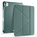 Kilifplus Apple iPad Pro 11 2024 ile Uyumlu Kılıf Tri Folding Silikon Kalem Bölmeli Katlanabilir Standlı PU Deri Yumuşak Kapak, Tablet Kılıfı [Kalem Alanı, Akıllı Kapak, Uyku Modlu] - Koyu Yeşil