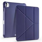 Kilifplus Apple iPad Pro 11 2024 ile Uyumlu Kılıf Tri Folding Silikon Kalem Bölmeli Katlanabilir Standlı PU Deri Yumuşak Kapak, Tablet Kılıfı [Kalem Alanı, Akıllı Kapak, Uyku Modlu] - Lacivert