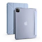 Kilifplus Apple iPad Pro 12.9 2020 (4.Nesil) ile Uyumlu Kılıf Tri Folding Silikon Kalem Bölmeli Katlanabilir Standlı PU Deri Yumuşak Kapak, Tablet Kılıfı [Kalem Alanı, Akıllı Kapak, Uyku Modlu] - Mavi