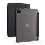 Kilifplus Apple iPad Pro 12.9 2020 (4.Nesil) ile Uyumlu Kılıf Tri Folding Silikon Kalem Bölmeli Katlanabilir Standlı PU Deri Yumuşak Kapak, Tablet Kılıfı [Kalem Alanı, Uyku Modlu] - Siyah