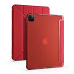 Kilifplus Apple iPad Pro 12.9 2021 (5.Nesil) ile Uyumlu Kılıf Tri Folding Silikon Kalem Bölmeli Katlanabilir Standlı PU Deri Yumuşak Kapak, Tablet Kılıfı [Kalem Alanı, Uyku Modlu] - Kırmızı