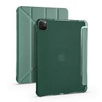 Kilifplus Apple iPad Pro 12.9 2022 M2 ile Uyumlu Kılıf Tri Folding Silikon Kalem Bölmeli Katlanabilir Standlı PU Deri Yumuşak Kapak, Tablet Kılıfı [Kalem Alanı, Akıllı Kapak, Uyku Modlu] - Koyu Yeşil