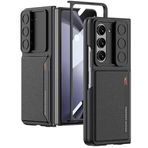 Kilifplus Galaxy Z Fold 5 Suni Deri Arka Yüzey Sürgülü Kamera Korumalı Zore Kartlıklı Kıpta Silikon Kapak - Siyah