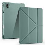 Kilifplus Honor MagicPad 2 ile Uyumlu Kılıf Tri Folding Silikon Kalem Bölmeli Katlanabilir Standlı PU Deri Yumuşak Kapak, Tablet Kılıfı [Akıllı Kapak, Uyku Modlu] - Koyu Yeşil