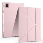 Kilifplus Honor MagicPad 2 ile Uyumlu Kılıf Tri Folding Silikon Kalem Bölmeli Katlanabilir Standlı PU Deri Yumuşak Kapak, Tablet Kılıfı [Akıllı Kapak, Uyku Modlu] - Rose Gold