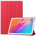 Kilifplus Huawei MatePad T10 ile Uyumlu Tablet Kılıfı Smart Cover Uyku Modlu Standlı Arkası Sert Şeffaf Kapak - Kırmızı