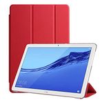 Kilifplus Huawei T5 10 inc ile Uyumlu Tablet Kılıfı Smart Cover Uyku Modlu Standlı Arkası Sert Şeffaf Kapak - Kırmızı