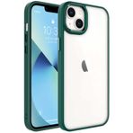 Kilifplus iPhone 14 (6.1) Kılıf Şeffaf Arka Yüzey Renkli Kenar Krom Kapak - Koyu Yeşil