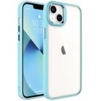 Kilifplus iPhone 14 (6.1) Kılıf Şeffaf Arka Yüzey Renkli Kenar Krom Kapak - Turkuaz