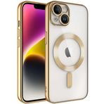 Kilifplus iPhone 14 Plus (6.7) ile Uyumlu Kılıf Kamera Korumalı, Silikon, Kablosuz Şarj Özellikli, Kamera Lens Korumalı, Renkli Demre Kapak - Gold