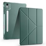 Kilifplus Lenovo Idea Tab Pro 12.7 TB-373FU ile Uyumlu Kılıf Tri Folding Silikon Kalem Bölmeli Katlanabilir Standlı PU Deri Yumuşak Kapak, Tablet Kılıfı [Akıllı Kapak, Uyku Modlu] - Koyu Yeşil