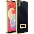 Kilifplus Samsung Galaxy A04e ile Uyumlu Kılıf Kamera Korumalı Silikon Logo Açık Arkası Şeffaf Omega Kapak - Gold