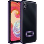 Kilifplus Samsung Galaxy A04e ile Uyumlu Kılıf Kamera Korumalı Silikon Logo Açık Arkası Şeffaf Omega Kapak - Koyu Mor
