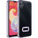 Kilifplus Samsung Galaxy A04e ile Uyumlu Kılıf Kamera Korumalı Silikon Logo Açık Arkası Şeffaf Omega Kapak - Lila