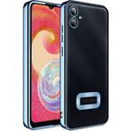 Kilifplus Samsung Galaxy A04e ile Uyumlu Kılıf Kamera Korumalı Silikon Logo Açık Arkası Şeffaf Omega Kapak - Mavi