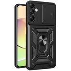 Kilifplus Samsung Galaxy A14 ile Uyumlu Kılıf Zırhlı Standlı Sürgülü Kamera Korumalı Zırhlı Tam Koruma Sürgülü Vega Kapak, Tam Uyumlu, Tank Kapak - Siyah