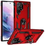 Kilifplus Samsung Galaxy S22 Ultra Zırhlı Standlı Mıknatıslı Tank Kapak Kırmızı Kılıf