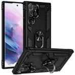 Kilifplus Samsung Galaxy S22 Ultra Zırhlı Standlı Mıknatıslı Tank Kapak Siyah Kılıf