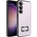 Kilifplus Samsung Galaxy S23 ile Uyumlu Kılıf Kamera Korumalı Silikon Logo Açık Arkası Şeffaf Omega Kapak - Siyah