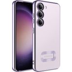 Kilifplus Samsung Galaxy S23 Plus ile Uyumlu Kılıf Kamera Korumalı Silikon Logo Açık Arkası Şeffaf Omega Kapak - Lila