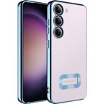 Kilifplus Samsung Galaxy S23 Plus ile Uyumlu Kılıf Kamera Korumalı Silikon Logo Açık Arkası Şeffaf Omega Kapak - Mavi