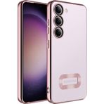 Kilifplus Samsung Galaxy S23 Plus ile Uyumlu Kılıf Kamera Korumalı Silikon Logo Açık Arkası Şeffaf Omega Kapak - Rose Gold