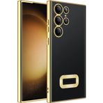 Kilifplus Samsung Galaxy S23 Ultra ile Uyumlu Kılıf Kamera Korumalı Silikon Logo Açık Arkası Şeffaf Omega Kapak - Gold