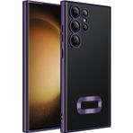 Kilifplus Samsung Galaxy S23 Ultra ile Uyumlu Kılıf Kamera Korumalı Silikon Logo Açık Arkası Şeffaf Omega Kapak - Koyu Mor
