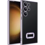 Kilifplus Samsung Galaxy S23 Ultra ile Uyumlu Kılıf Kamera Korumalı Silikon Logo Açık Arkası Şeffaf Omega Kapak - Lila