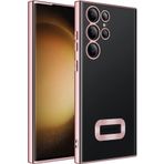 Kilifplus Samsung Galaxy S23 Ultra ile Uyumlu Kılıf Kamera Korumalı Silikon Logo Açık Arkası Şeffaf Omega Kapak - Rose Gold