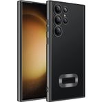 Kilifplus Samsung Galaxy S23 Ultra ile Uyumlu Kılıf Kamera Korumalı Silikon Logo Açık Arkası Şeffaf Omega Kapak - Siyah