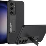 Kilifplus Samsung Galaxy S24 Plus ile Uyumlu Kılıf Standlı Suni Deri Sert Karbon Kıpta Kapak - Siyah