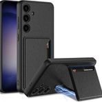 Kilifplus Samsung Galaxy S24 Plus ile Uyumlu Kılıf Suni Deri Arka Yüzey Sürgülü Kamera Korumalı Kartlıklı Kıpta Silikon Kapak - Siyah