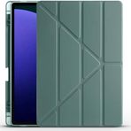 Kilifplus Samsung Galaxy Tab S10 Plus Tablet ile Uyumlu Kılıfı Standlı Tri Folding Kalemlikli Silikon Smart Cover - Koyu Yeşil