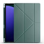 Kilifplus Samsung Galaxy Tab S10 Ultra ile Uyumlu Kılıf Tri Folding Silikon Kalem Bölmeli Katlanabilir Standlı PU Deri Yumuşak Kapak, Tablet Kılıfı [Kalem Alanı, Akıllı Kapak, Uyku Modlu] - Koyu Yeşil