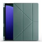 Kilifplus Samsung Galaxy Tab S9 Ultra ile Uyumlu Kılıf Tri Folding Silikon Kalem Bölmeli Katlanabilir Standlı PU Deri Yumuşak Kapak, Tablet Kılıfı [Kalem Alanı, Akıllı Kapak, Uyku Modlu] - Koyu Yeşil