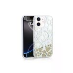 Kılıftech İphone 12 Uyumlu Kılıf Sıvılı Simli Baskılı Şeffaf Arka Yüzey Zore Mossa Silikon Kapak-Gold