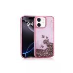 Kılıftech İphone 12 Uyumlu Kılıf Sıvılı Simli Şeffaf Arka Yüzey Zore Keto Silikon Kapak-Pembe