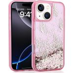 Kılıftech İphone 13 Uyumlu Kılıf Sıvılı Simli Kelebek Baskılı Şeffaf Arka Yüzey Zore Glis Silikon Kapak-Pembe